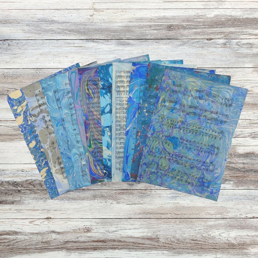 Marbled ephemera mixed paper pack blues