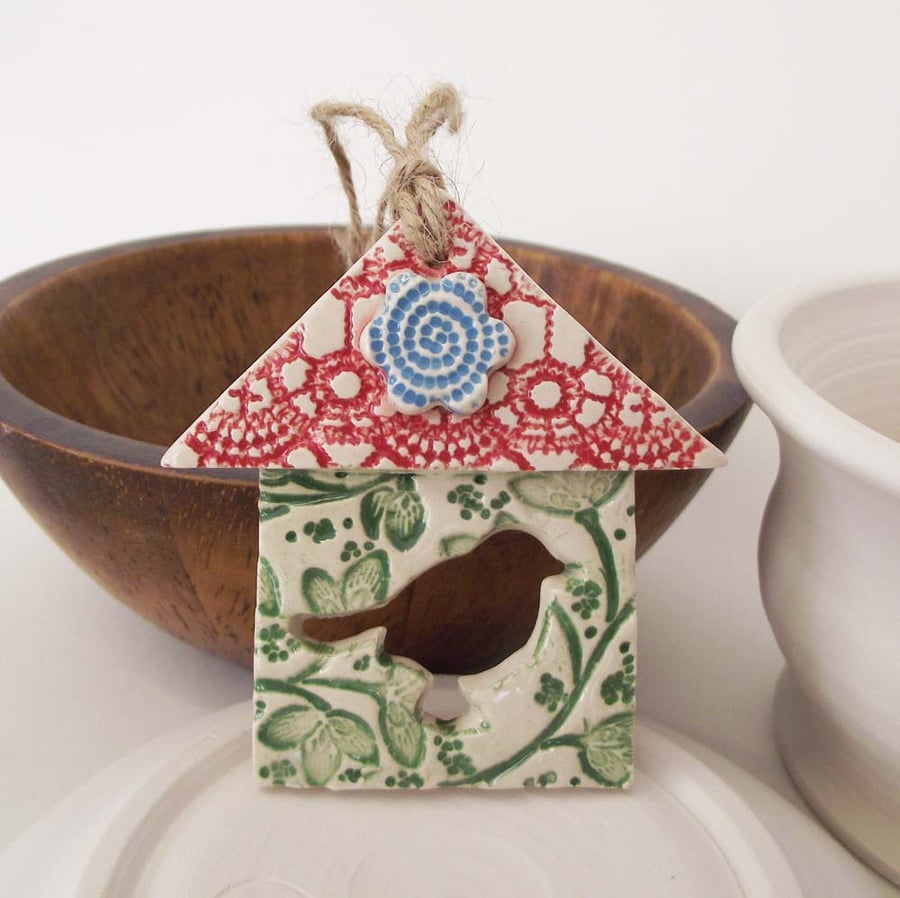 Small Ceramic bird house decoration 