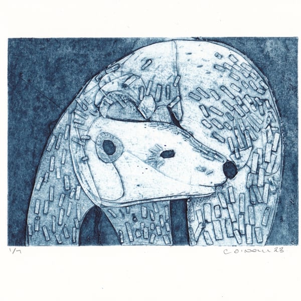 Polar Bear Collagraph Print - The Great North Bear   Version 1 -