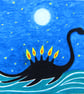 Loch Ness Monster Card, Birthday Art Card, Candles Funny Birthday Card, Dinosaur - Image 1