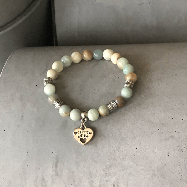 Love Heart Dog Cat Paw Best Friend Amazonite Crystal Healing Bracelet