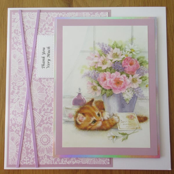 Kitten & Flowers - 8x8" Thank You Card