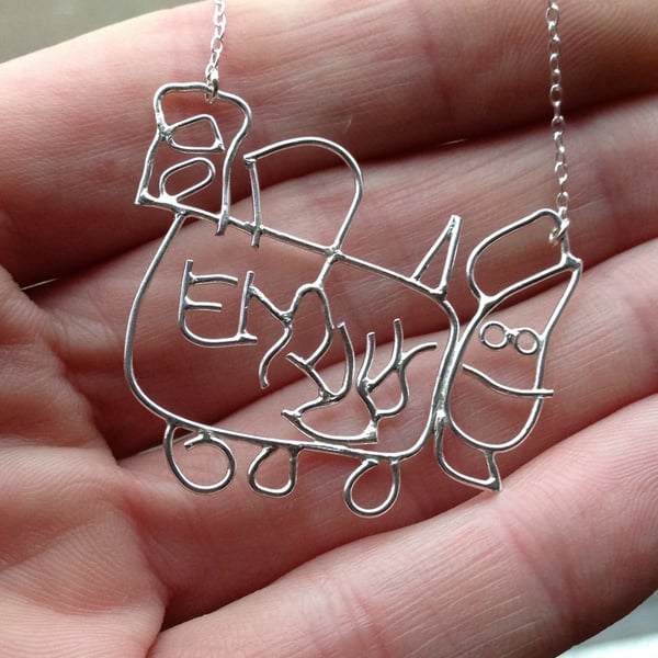 Emilys train. A sterling silver pendant for a childs first drawing