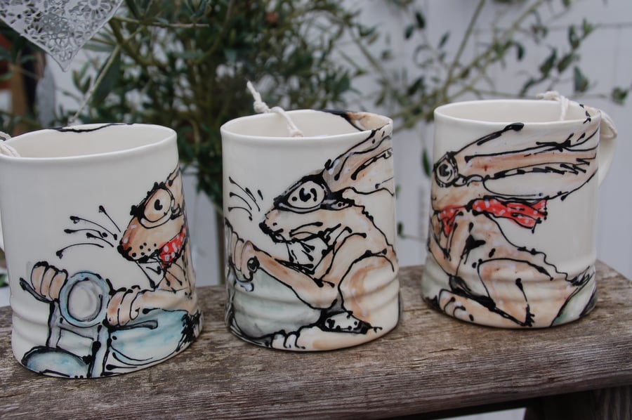 hare on a motorbike mug