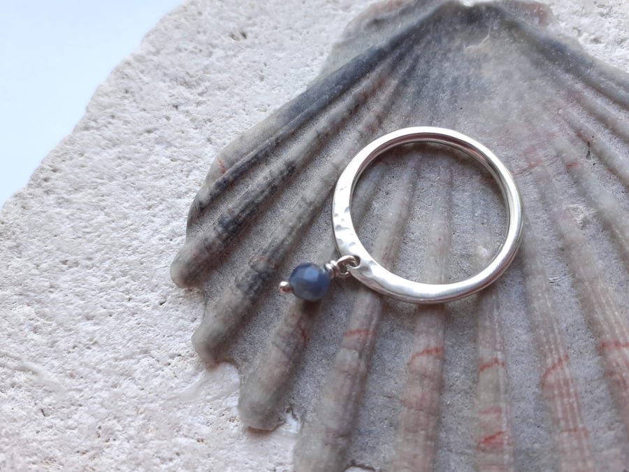 Sterling Silver Ring with a Sapphire Dangle Stone