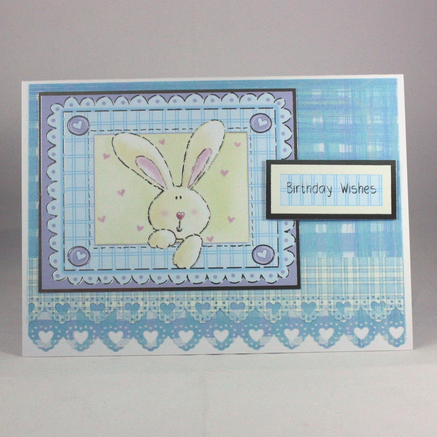Handmade birthday card - bunny rabbit -  baby, toddler, 1st birthday