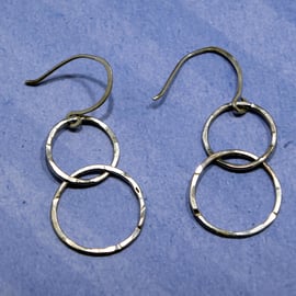 Textured double loop Silver Dangle Earrings