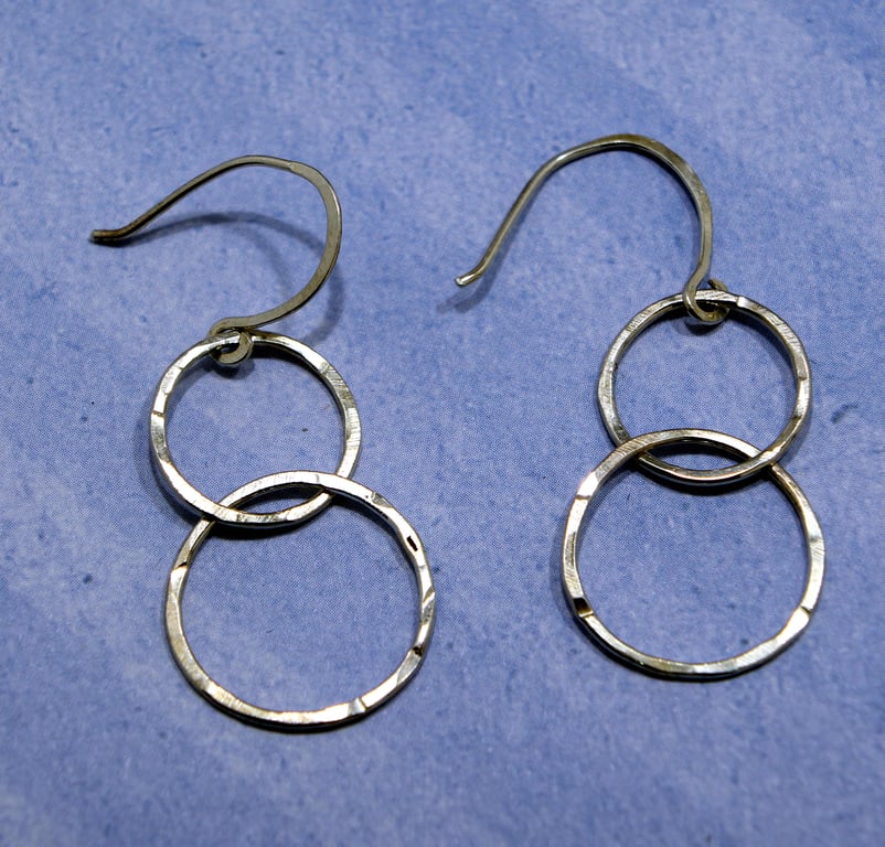 Textured double loop Silver Dangle Earrings