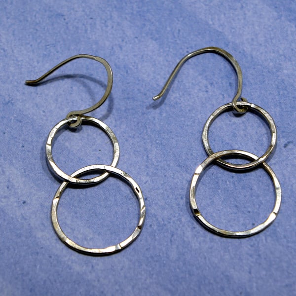 Textured double loop Silver Dangle Earrings