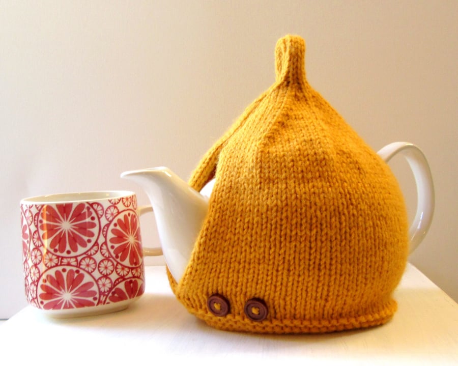 Tea Cosy in Mustard Aran Wool