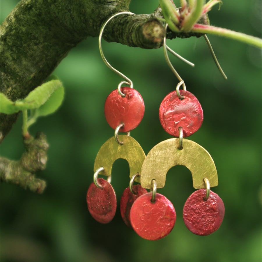  Golden Brass and Red Copper  Dangle  Earrings 