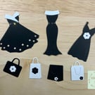 Die cut dresses and handbags, black and white, card making, scrapbooking, 7 pack