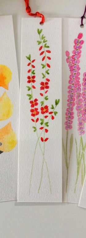 Original Hand Painted Red Flower Bookmark
