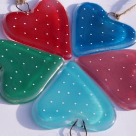 Fused Glass Spotty Heart Hanger