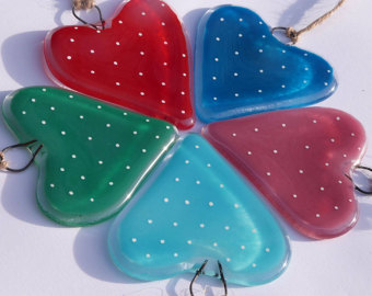 Fused Glass Spotty Heart Hanger