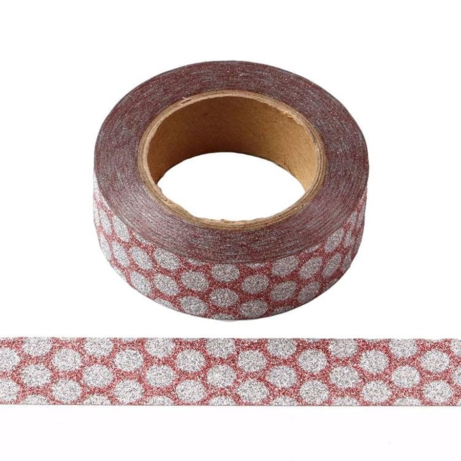 Red and Silver Dots Glitter Washi Tape Decorative Tape 15mm x 10 Meters Eco Frie