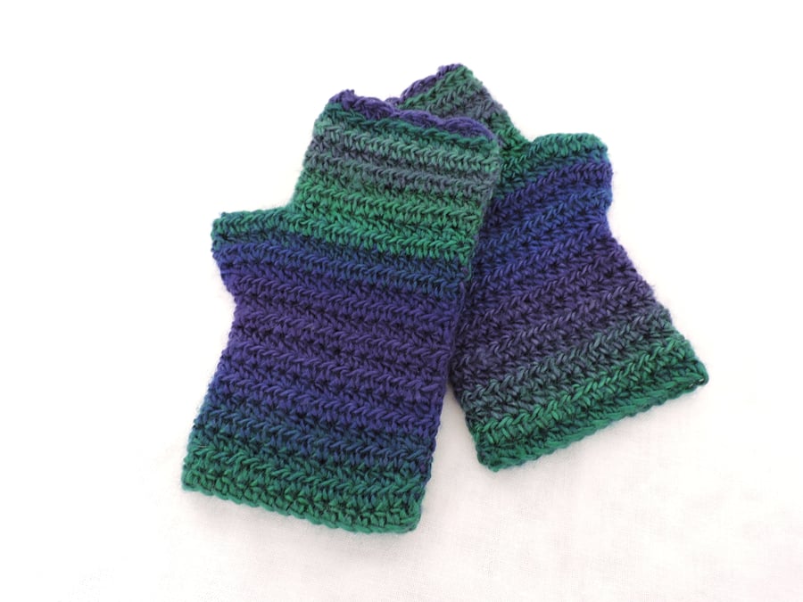 Fingerless Mitts Emerald Green Royal Blue Purple