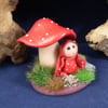 Micro Toadstool Gnome on grassy tabeau with toadstool OOAK Sculpt by Ann Galvin