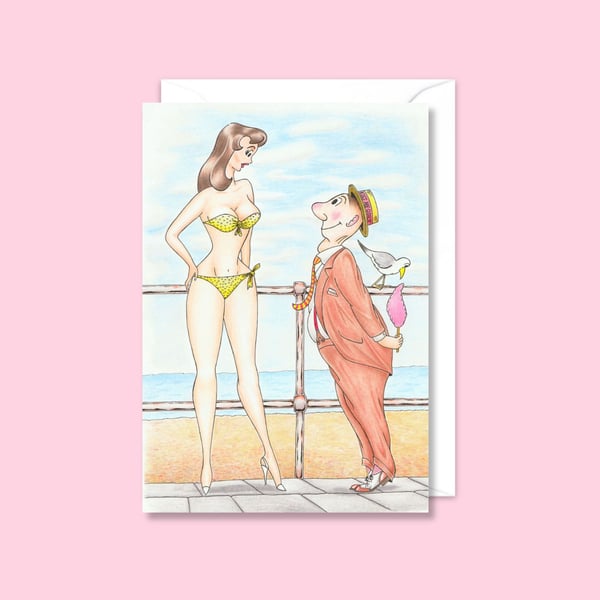 Beach Holiday Greeting Card: Seaside Postcard Humour Illustration (801)
