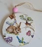 Rabbit and birds wood slice hanging decoration home decor - Image 4