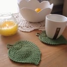Set of 4 Tunisian Crochet Leaf Coasters 