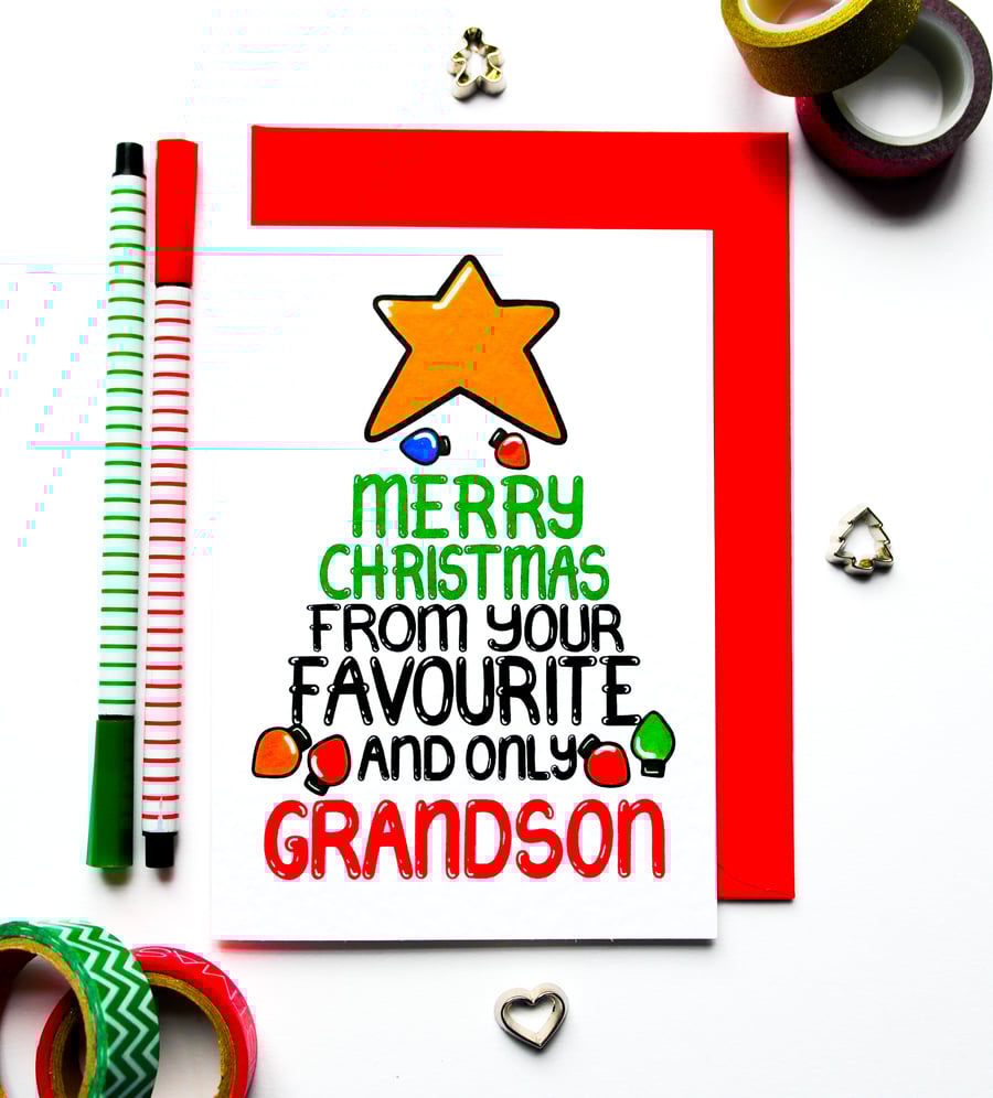 Funny Christmas Card From Your Favourite Grandson,Christmas Card Grandparents