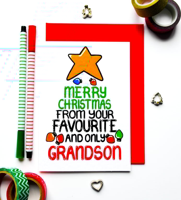 Funny Christmas Card From Your Favourite Grandson,Christmas Card Grandparents