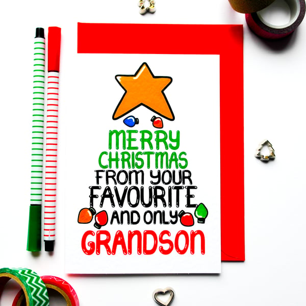 Funny Christmas Card From Your Favourite Grandson,Christmas Card Grandparents