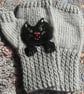Grey mittens for adult or teenager with a black cat face and paws  - Image 3