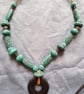 Hand crafted, chunky, turquoise blue and black, tribal style, screw clasp, Neckl