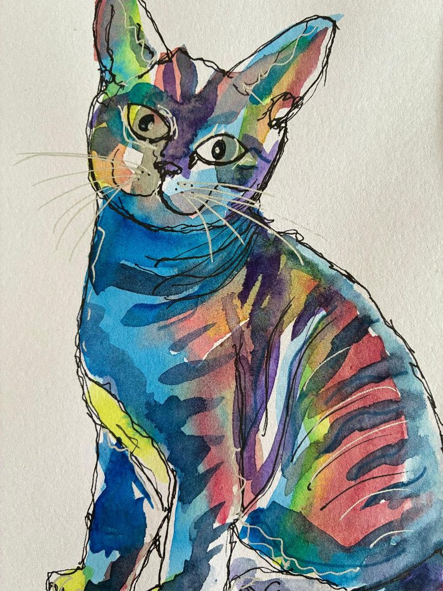 MiniPuss MaxiPuss - original watercolour based on the game 'The Minister's Cat'