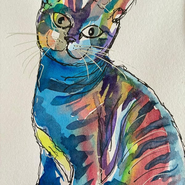 MiniPuss MaxiPuss - original watercolour based on the game 'The Minister's Cat'