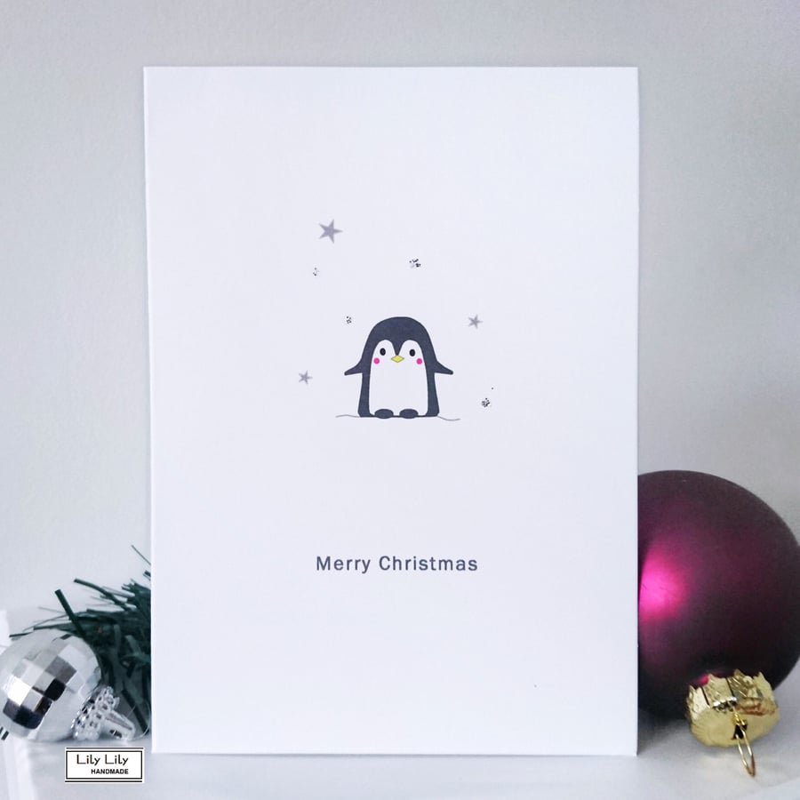 Penguin Christmas Card, handmade by Lily Lily Handmade 