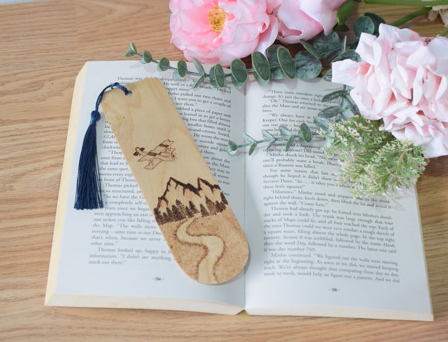Mountain and forest wooden bookmark