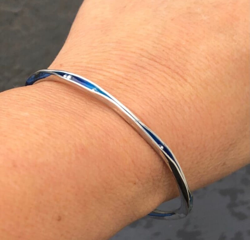 Enamel Bangle, freeform bangle, Blue Ebb & Flow Bangle, enamel, silver bangle,