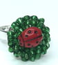 LADYBIRD GRASS RING seed beads ceramic ladybug silver plated  - Image 5
