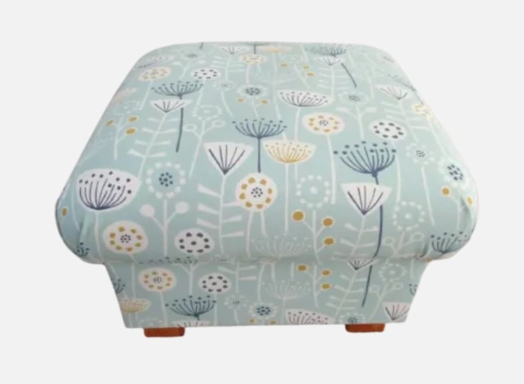 Storage Footstool Fryetts Bergen Seafoam FabricPouffe Floral Duck Egg Green