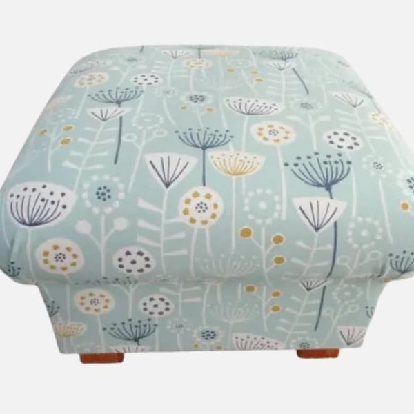 Storage Footstool Fryetts Bergen Seafoam FabricPouffe Floral Duck Egg Green