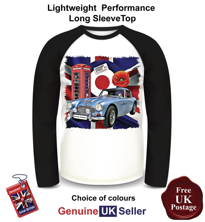 Austin Healey T Shirt, Long Sleeve Men's Top, Austin Healey Baseball Top,