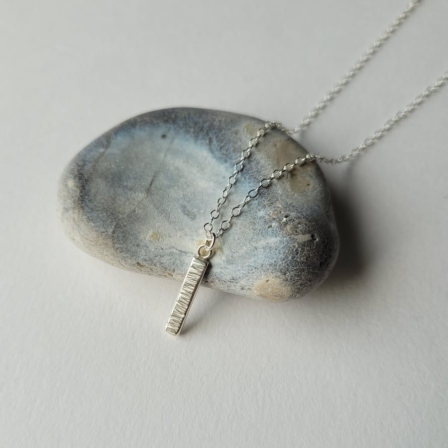 Silver Necklace, Wave Textured Pendant, Handmade Recycled Sterling Silver