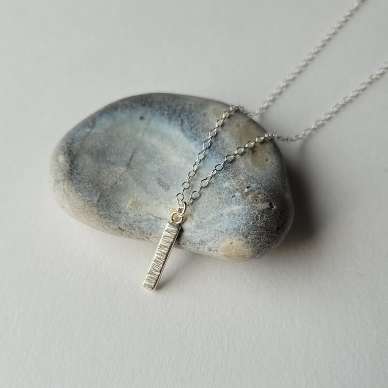 Silver Necklace, Wave Textured Pendant, Handmade Recycled Sterling Silver