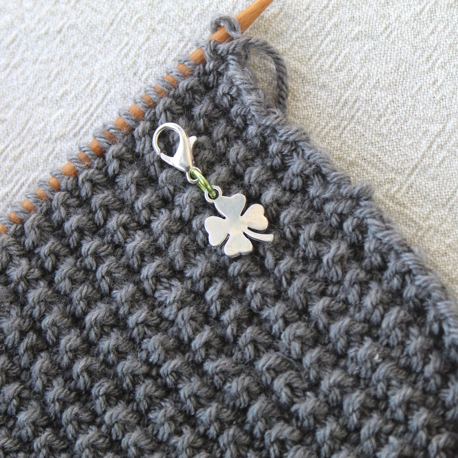 GOOD LUCK clover stitch marker or progress keeper.