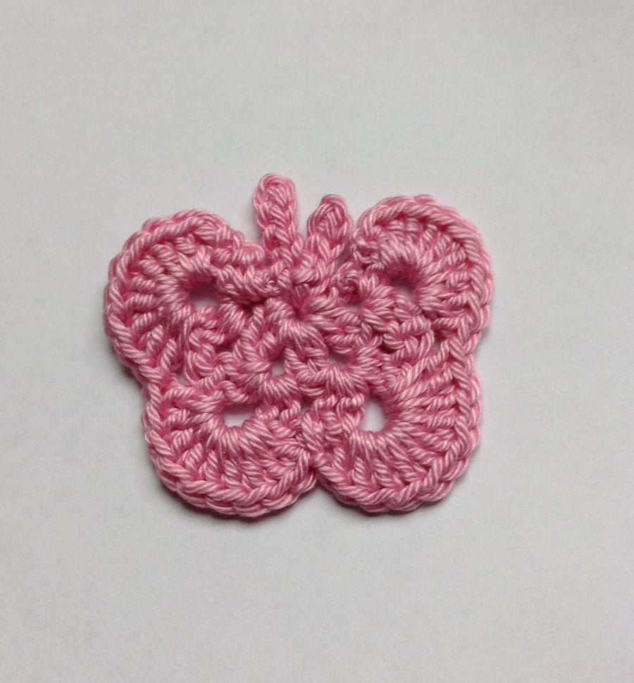 Crochet Butterfly Appliqué Embellishment in Rose Pink