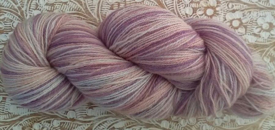 95g Hand-dyed Laceweight Lambswool. Peachy Pinks