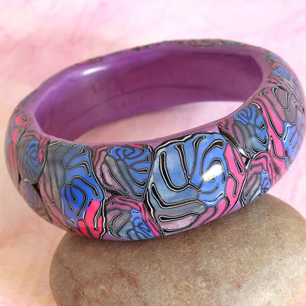 SALE 50% OFF - Chunky Bangle Handmade Polymer Clay Bangle - Purple Bangle