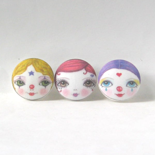 Cute Clown Buttons (Set of 3) 