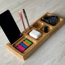Personalised Wooden Desk Organiser – Custom Name, Phone Stand & Pen Holder Gift
