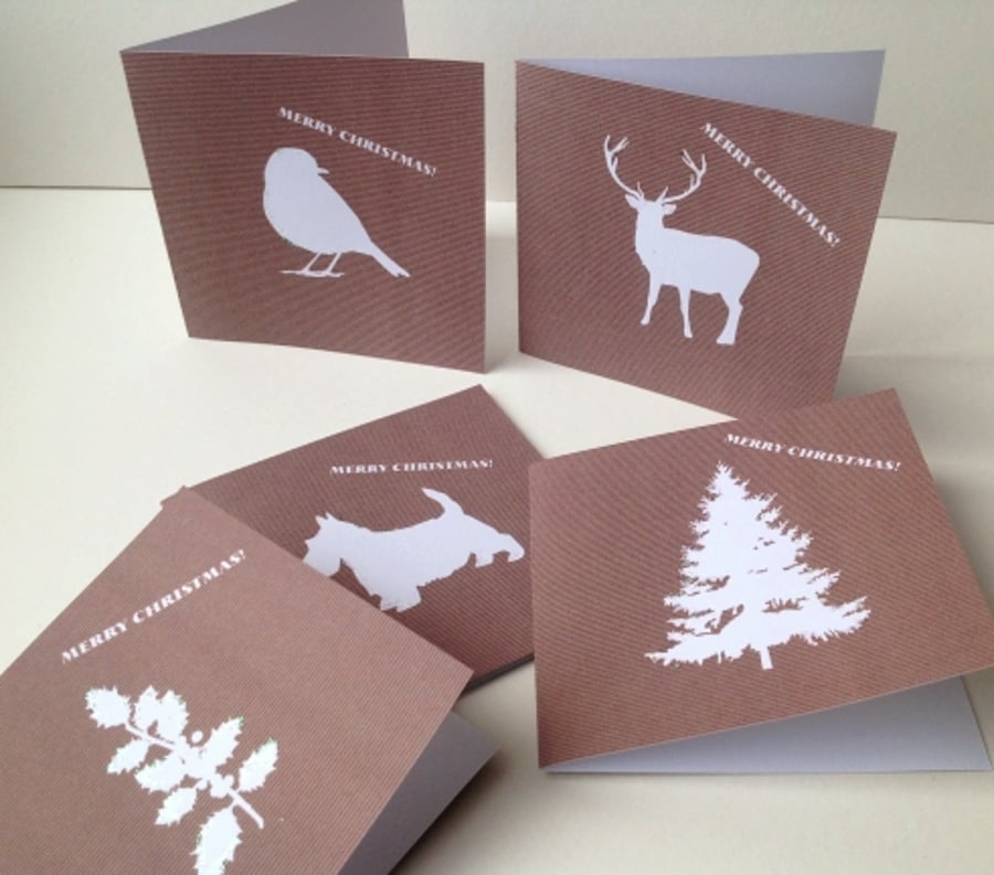 Christmas Cards,Pack of Ten,'Winter in White',Printed Handmade Xmas Cards.