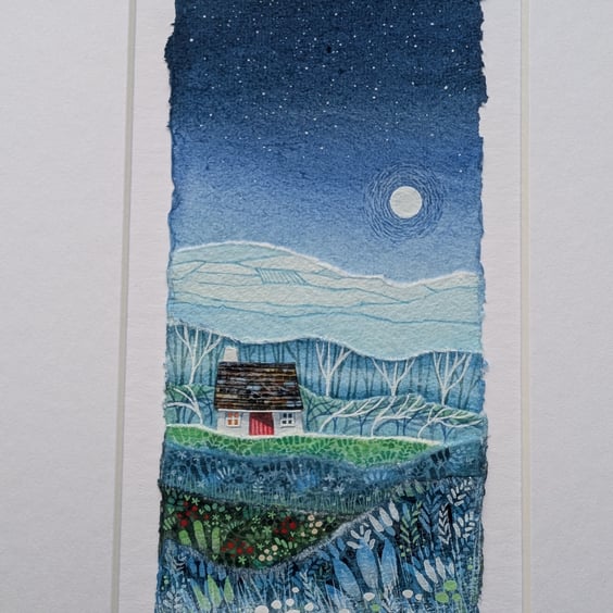 Winter's Eve Cottage- Original collage. A4 Mounted