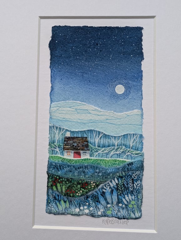 Winter's Eve Cottage- Original collage. A4 Mounted